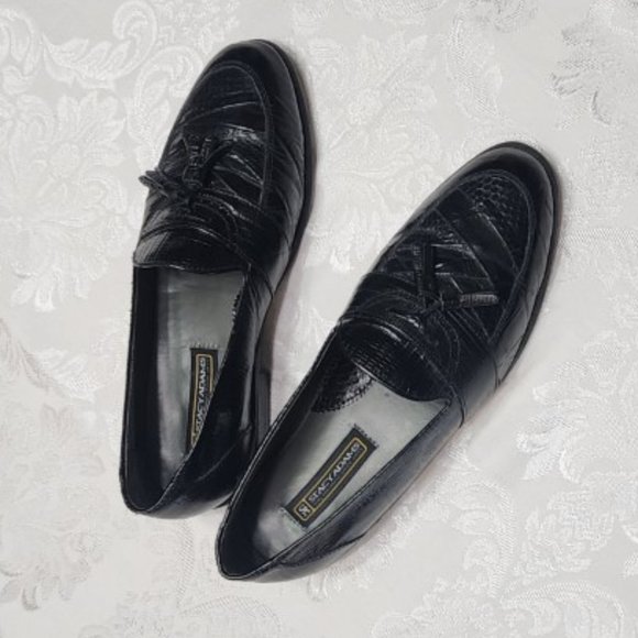 Men's Stacy Adams Black Snakeskin and Leather Tassel Slip-on Dress Loafer - Picture 9 of 12